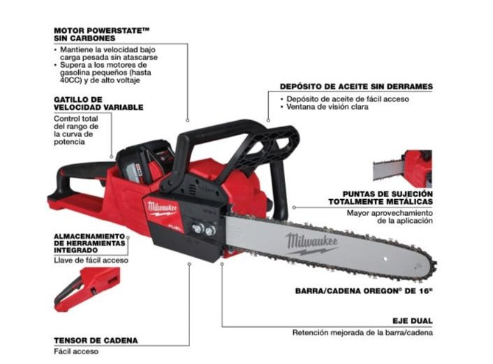Motosierra inalámbrica m18 fuel de 16" de 18v (solo herramienta)