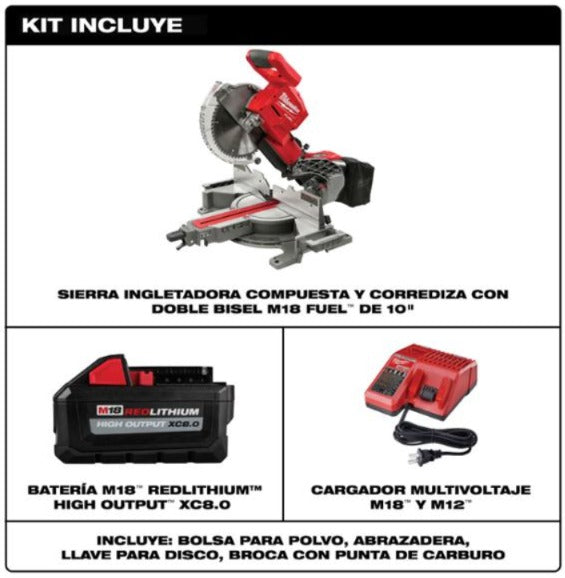 Kit sierra ingletadora de 10" milwaukee m18 fuel