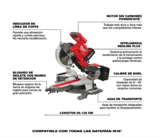Kit sierra ingletadora de 10" milwaukee m18 fuel