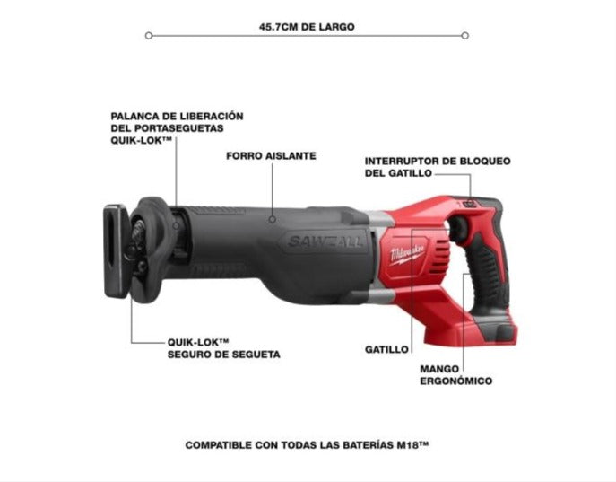m18 sierra recíproca sawzall inalámbrica de 18v (solo herramienta)
