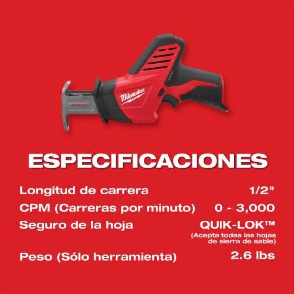 m12 sierra recíproca hackzall inalámbrica de 12v (solo herramienta)