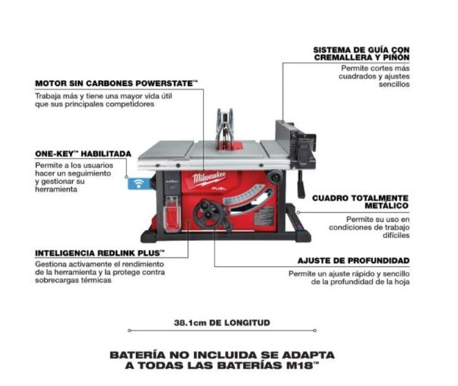Sierra de mesa de 8 1/4 con one key m18 fuel milwaukee