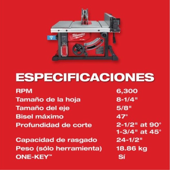 Sierra de mesa de 8 1/4 con one key m18 fuel milwaukee