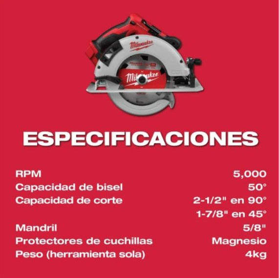 m18 sierra circular inalámbrica 7 1/4 pulgada brushless (sin carbones). solo herramienta.