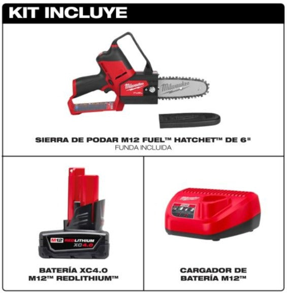 m12 fuel motosierra inalámbrica m12 fuel de 6" de 12v con 1 batería de 4.0ah y 1 cargador