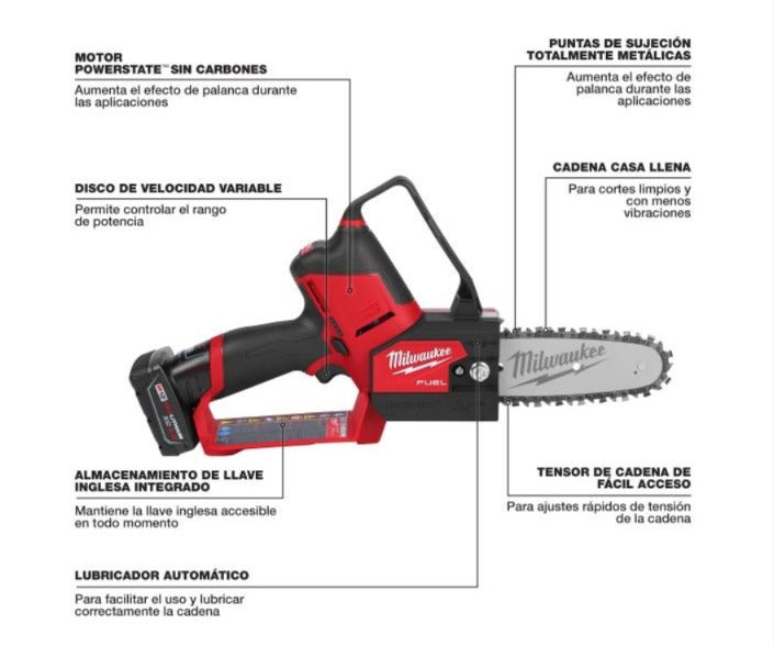 m12 fuel motosierra inalámbrica m12 fuel de 6" de 12v con 1 batería de 4.0ah y 1 cargador