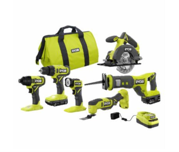 kit combinado de 6 herramientas con baterías de 1.5ah, 4.0ah y cargador
