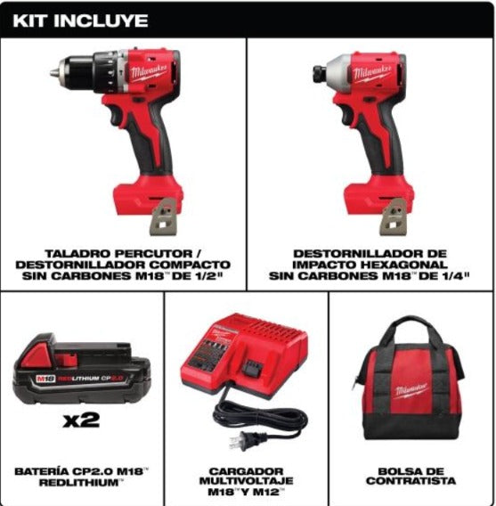 Combo sin carbones Rotomartillo 1/2" + llave de impacto 1/4" m18